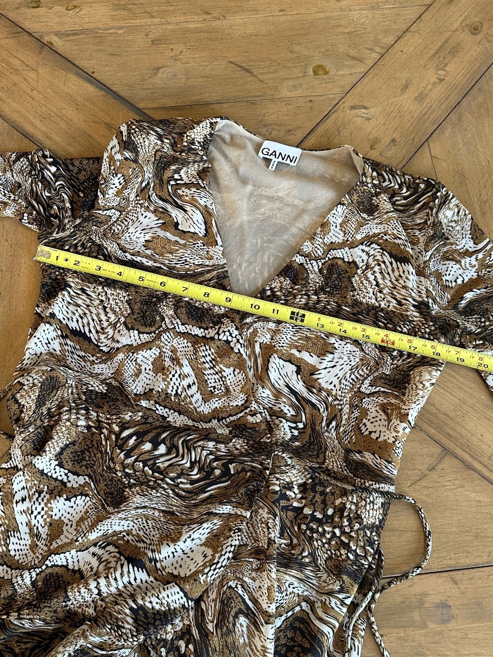 GANNI Tigers Eye Mesh Brown Maxi Dress Wrap Size EU 38 US Medium Or 8/10 Animal - Picture 8 of 11